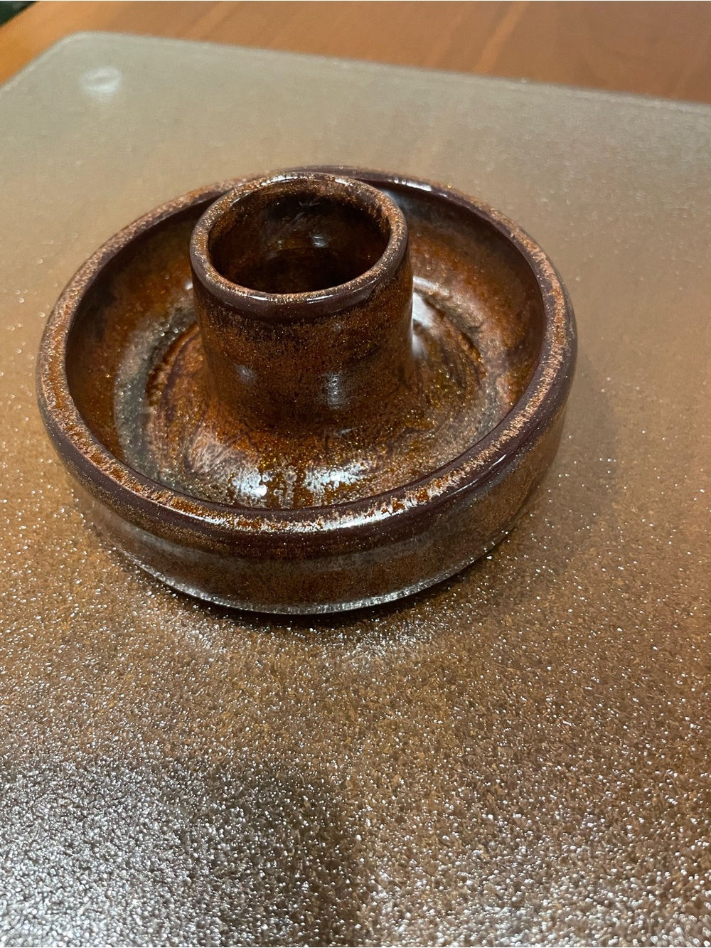 Handmade, Glazed Brown Ceramic Single Candle Holder